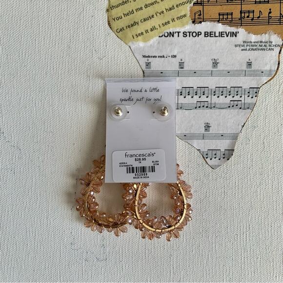 Francesca’s Elena Woven Blush Floral Drop Statement Boho Earrings - Picture 6 of 8